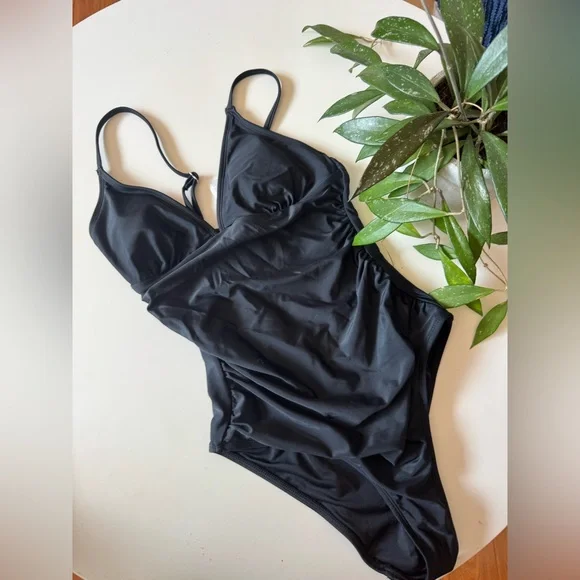 NWT Joyce Black Ruched Tummy Control One Piece Swimsuit - Picture 7 of 8
